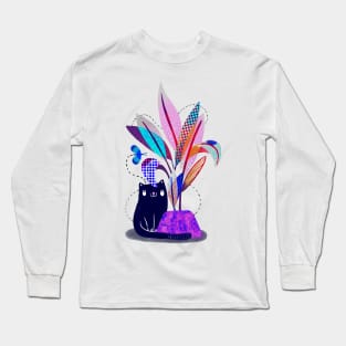 Black cat and butterfly Long Sleeve T-Shirt